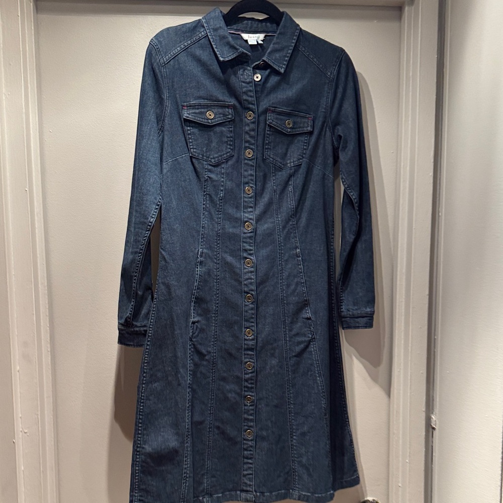 Boden Dark Blue Denim Button-Front Long-Sleeve Dress
